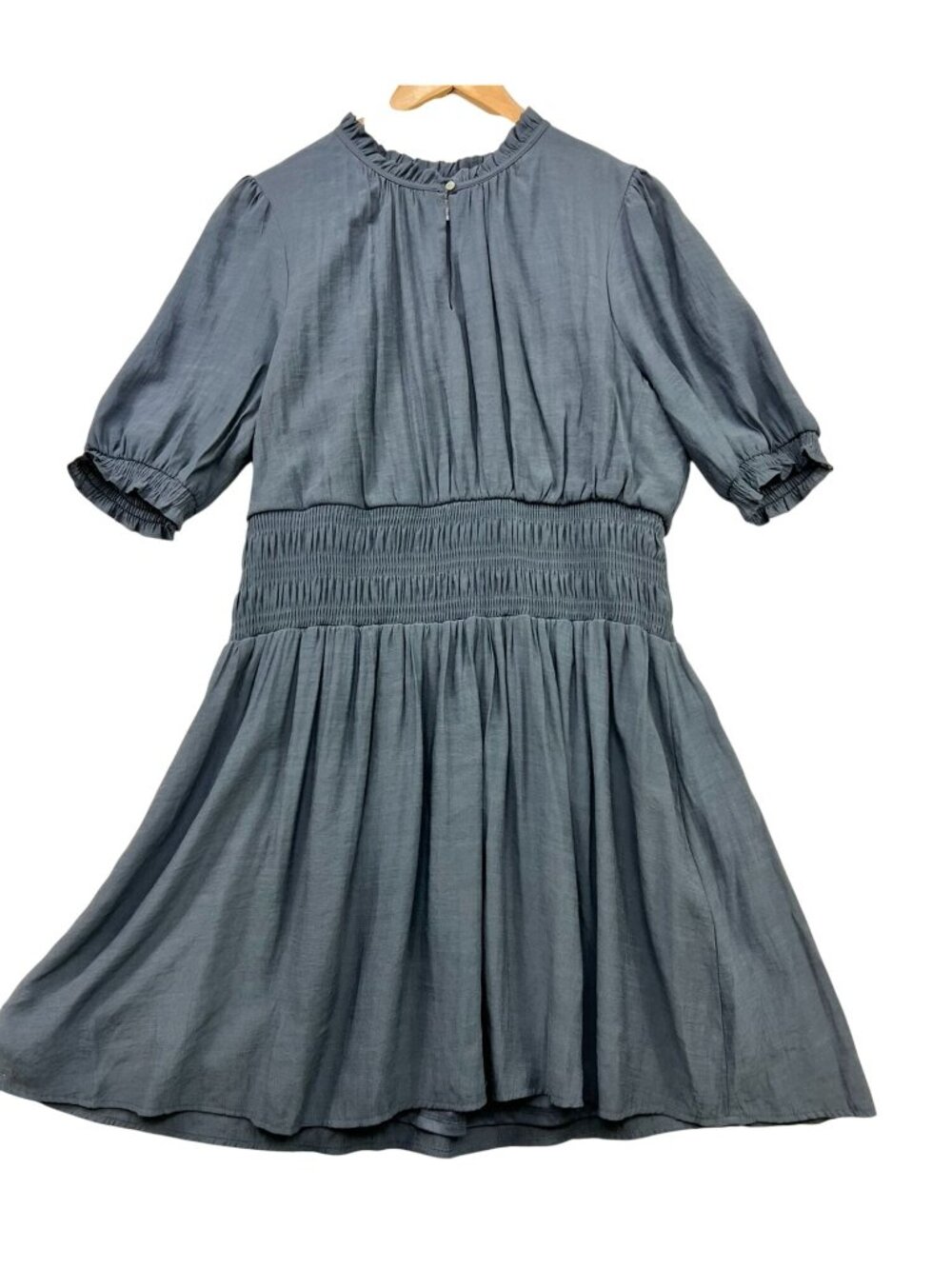 Nine West Womens Smocked Waist A-Line Mini Dress Size XL Blue Puff Sleeve Casual